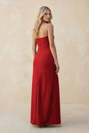 Strapless Sheath Satin Bridesmaid Dress With Slit in Spice - KISS BRIDAL Bridesmaid Dresses