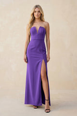 Strapless Sheath Satin Bridesmaid Dress With Slit in Tahiti - KISS BRIDAL Bridesmaid Dresses