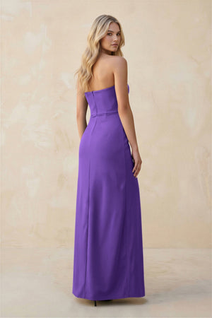 Strapless Sheath Satin Bridesmaid Dress With Slit in Tahiti - KISS BRIDAL Bridesmaid Dresses