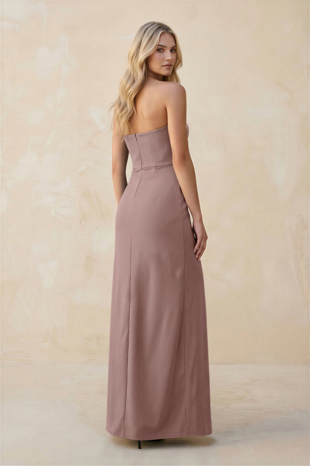Strapless Sheath Satin Bridesmaid Dress With Slit in Toffee - KISS BRIDAL Bridesmaid Dresses