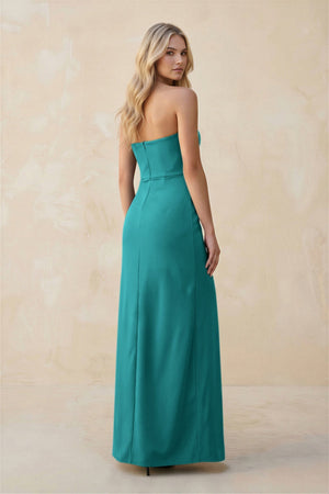 Strapless Sheath Satin Bridesmaid Dress With Slit in Turquoise - KISS BRIDAL Bridesmaid Dresses