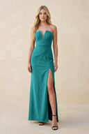 Strapless Sheath Satin Bridesmaid Dress With Slit in Turquoise - KISS BRIDAL Bridesmaid Dresses
