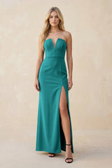 Strapless Sheath Satin Bridesmaid Dress With Slit in Turquoise - KISS BRIDAL Bridesmaid Dresses