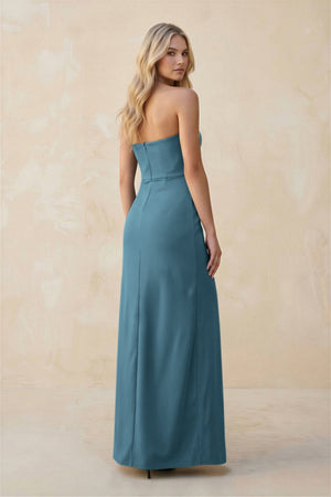 Strapless Sheath Satin Bridesmaid Dress With Slit in Twilight - KISS BRIDAL Bridesmaid Dresses