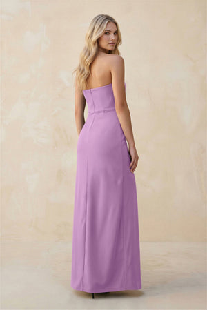 Strapless Sheath Satin Bridesmaid Dress With Slit in Vintage Mauve - KISS BRIDAL Bridesmaid Dresses