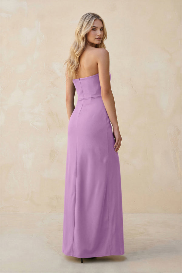 Strapless Sheath Satin Bridesmaid Dress With Slit in Vintage Mauve - KISS BRIDAL Bridesmaid Dresses