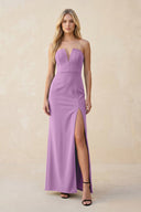 Strapless Sheath Satin Bridesmaid Dress With Slit in Vintage Mauve - KISS BRIDAL Bridesmaid Dresses
