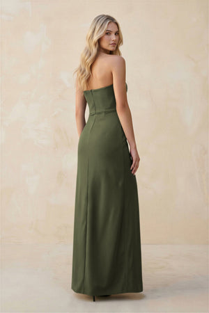 Strapless Sheath Satin Bridesmaid Dress With Slit in Willow Green - KISS BRIDAL Bridesmaid Dresses
