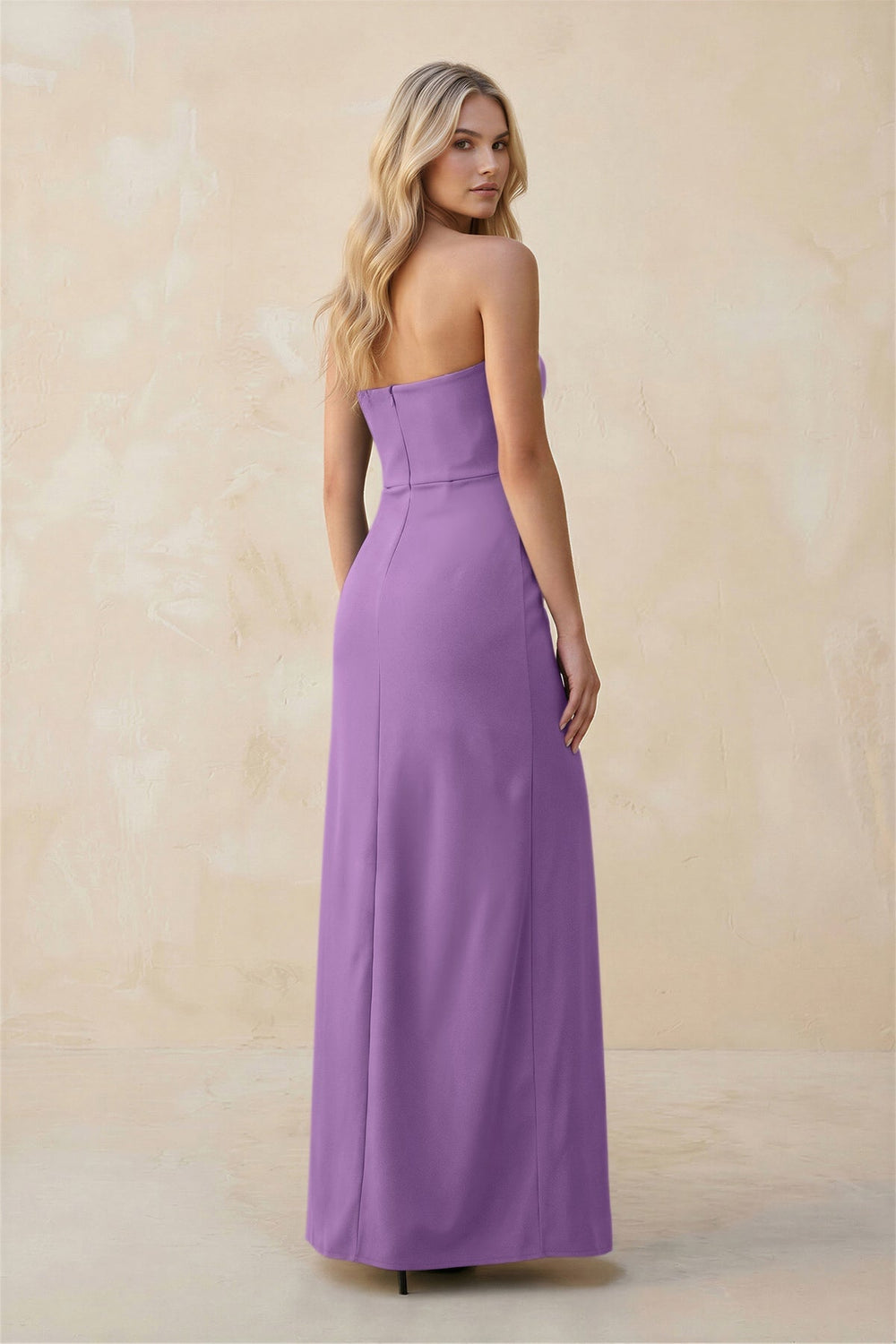 Strapless Sheath Satin Bridesmaid Dress With Slit in Wisteria - KISS BRIDAL Bridesmaid Dresses