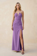 Strapless Sheath Satin Bridesmaid Dress With Slit in Wisteria - KISS BRIDAL Bridesmaid Dresses