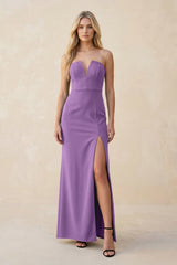 Strapless Sheath Satin Bridesmaid Dress With Slit in Wisteria - KISS BRIDAL Bridesmaid Dresses