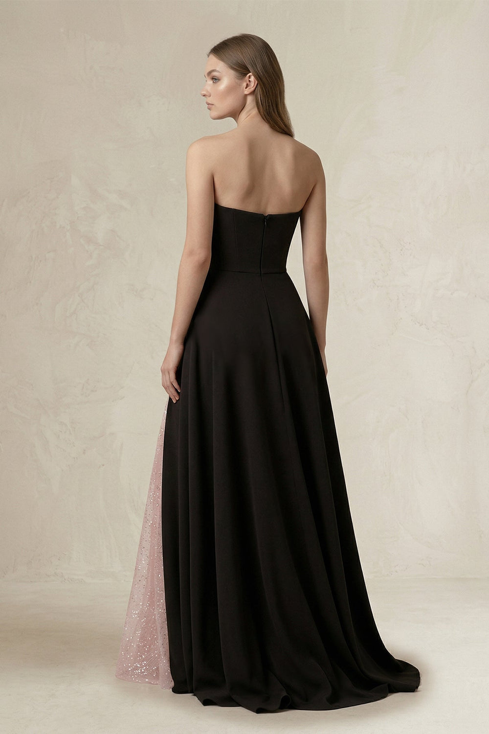Strapless Sweetheart A - Line Wedding Dress in Black and Pink - KISS BRIDAL Wedding Dresses