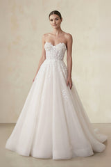 Strapless Tulle A Line Wedding Dress With Appliques in Ivory - KISS BRIDAL Wedding Dresses