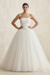 Strapless Tulle Ball Gown Ruched Wedding Dress in Ivory - KISS BRIDAL Wedding Dresses