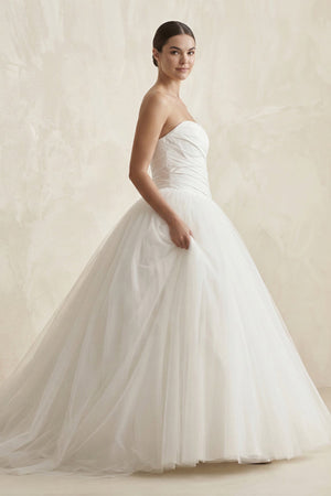 Strapless Tulle Ball Gown Ruched Wedding Dress in Ivory - SHE IS ME Wedding Dresses