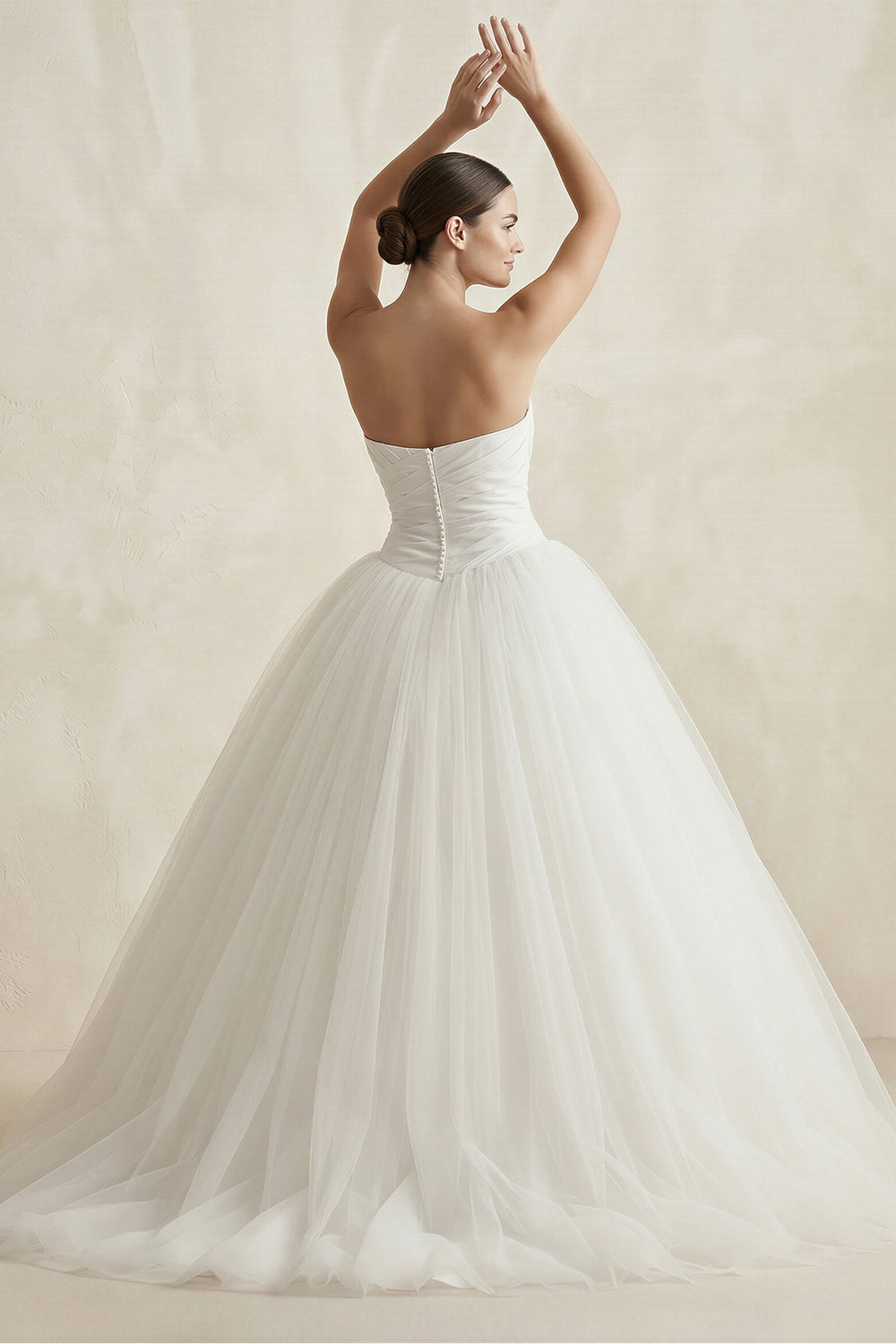 Strapless Tulle Ball Gown Ruched Wedding Dress in Ivory - KISS BRIDAL Wedding Dresses