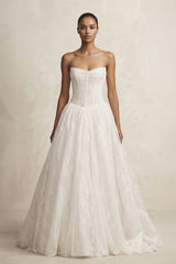Strapless Tulle Basque Waist Ball Gown Wedding Dress in Ivory - KISS BRIDAL Wedding Dresses