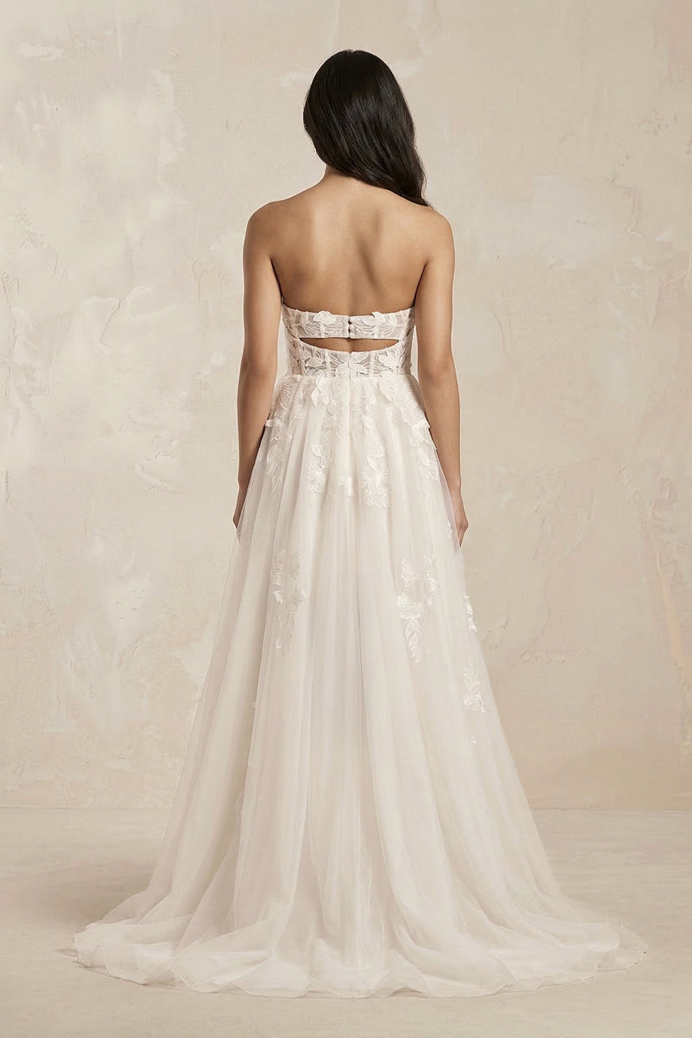 Strapless Tulle Corset A - Line Appliqued Wedding Dress in Ivory - KISS BRIDAL Wedding Dresses