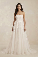Strapless Tulle Corset A - Line Appliqued Wedding Dress in Ivory - KISS BRIDAL Wedding Dresses