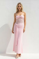 Strapless Twist Maxi Dress in Pink - KISS BRIDAL