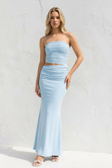 Strapless Two - Piece Pleated Maxi Dress in Sky Blue - KISS BRIDAL