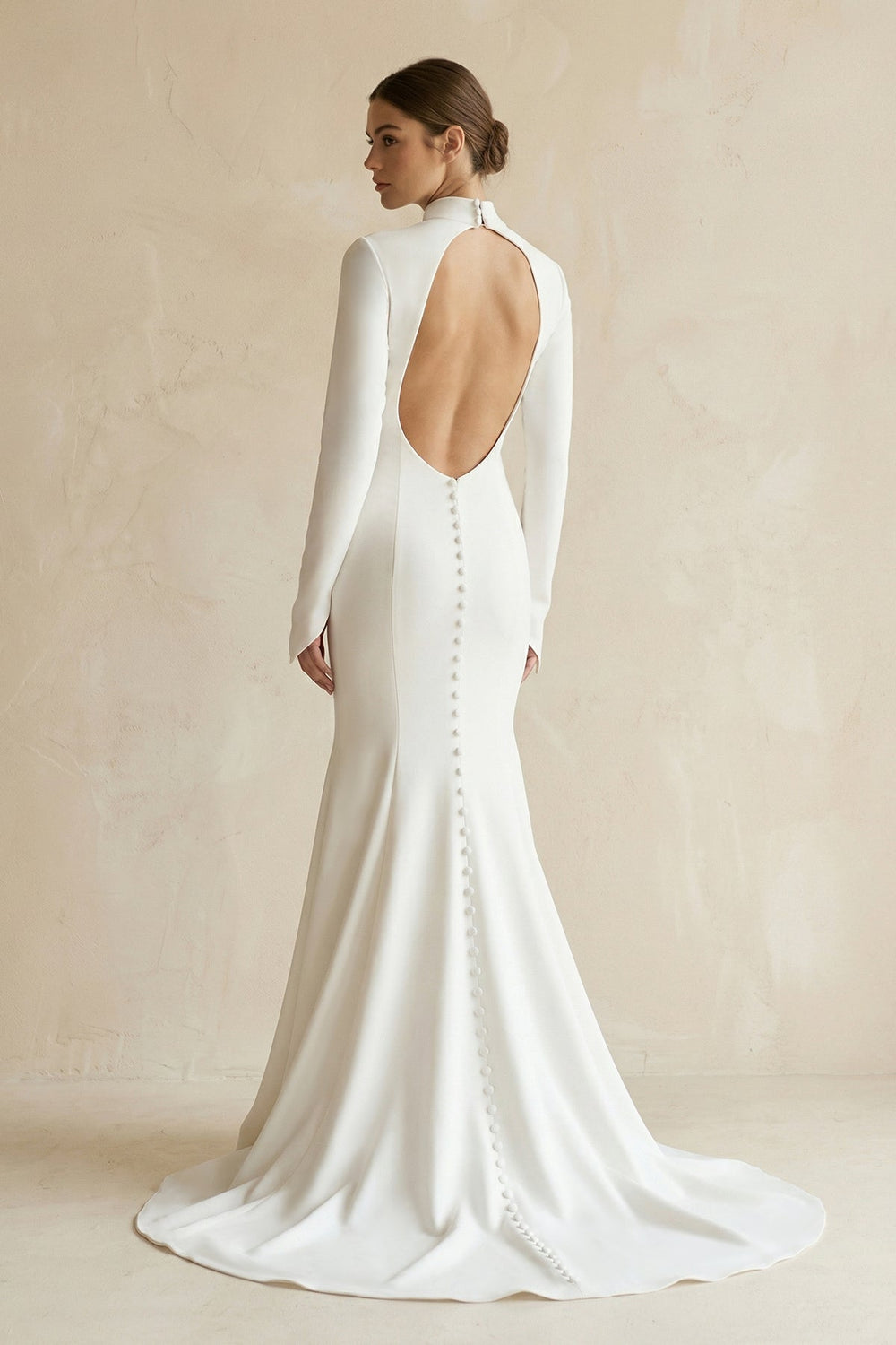 Stretch Satin High - Neck Mermaid Wedding Dress in White - KISS BRIDAL Wedding Dresses