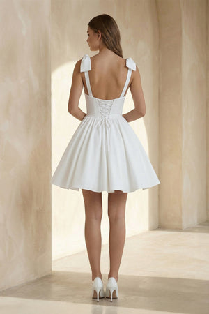 A - Line Sweetheart Sleeveless Short Satin Wedding Dresses - KISS BRIDAL Wedding Dresses