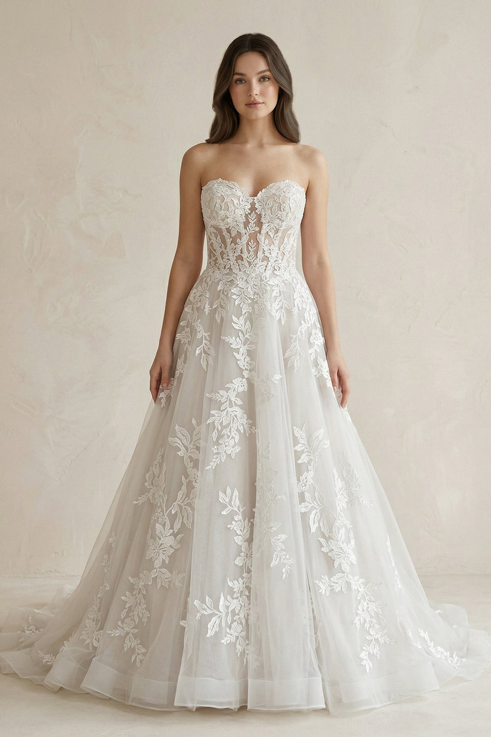 Sweetheart A - Line Appliqued Corset Wedding Dress in Ivory - KISS BRIDAL Wedding Dresses