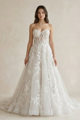 Sweetheart A - Line Appliqued Corset Wedding Dress in Ivory - KISS BRIDAL Wedding Dresses