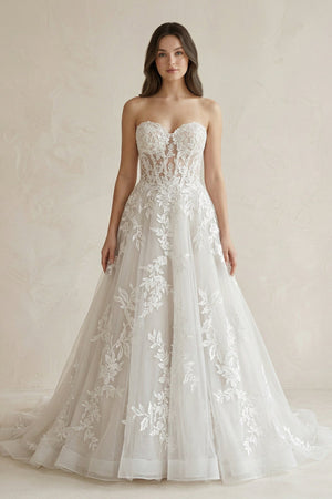 Sweetheart A - Line Appliqued Corset Wedding Dress in Ivory - SHE IS ME Wedding Dresses