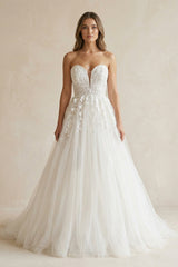 Sweetheart A - Line Appliqued Tulle Wedding Dress in Ivory - KISS BRIDAL Wedding Dresses