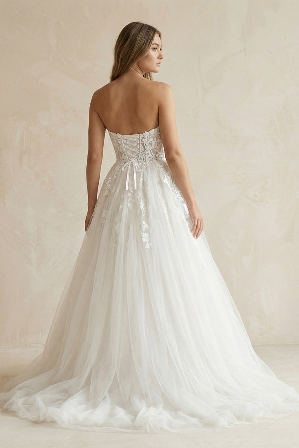 Sweetheart A - Line Appliqued Tulle Wedding Dress in Ivory - KISS BRIDAL Wedding Dresses