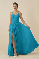 Sweetheart A - Line Chiffon Bridesmaid Dress in Blue Jay - KISS BRIDAL Bridesmaid Dresses