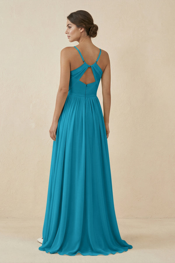 Sweetheart A - Line Chiffon Bridesmaid Dress in Blue Jay - SHE IS ME Bridesmaid Dresses