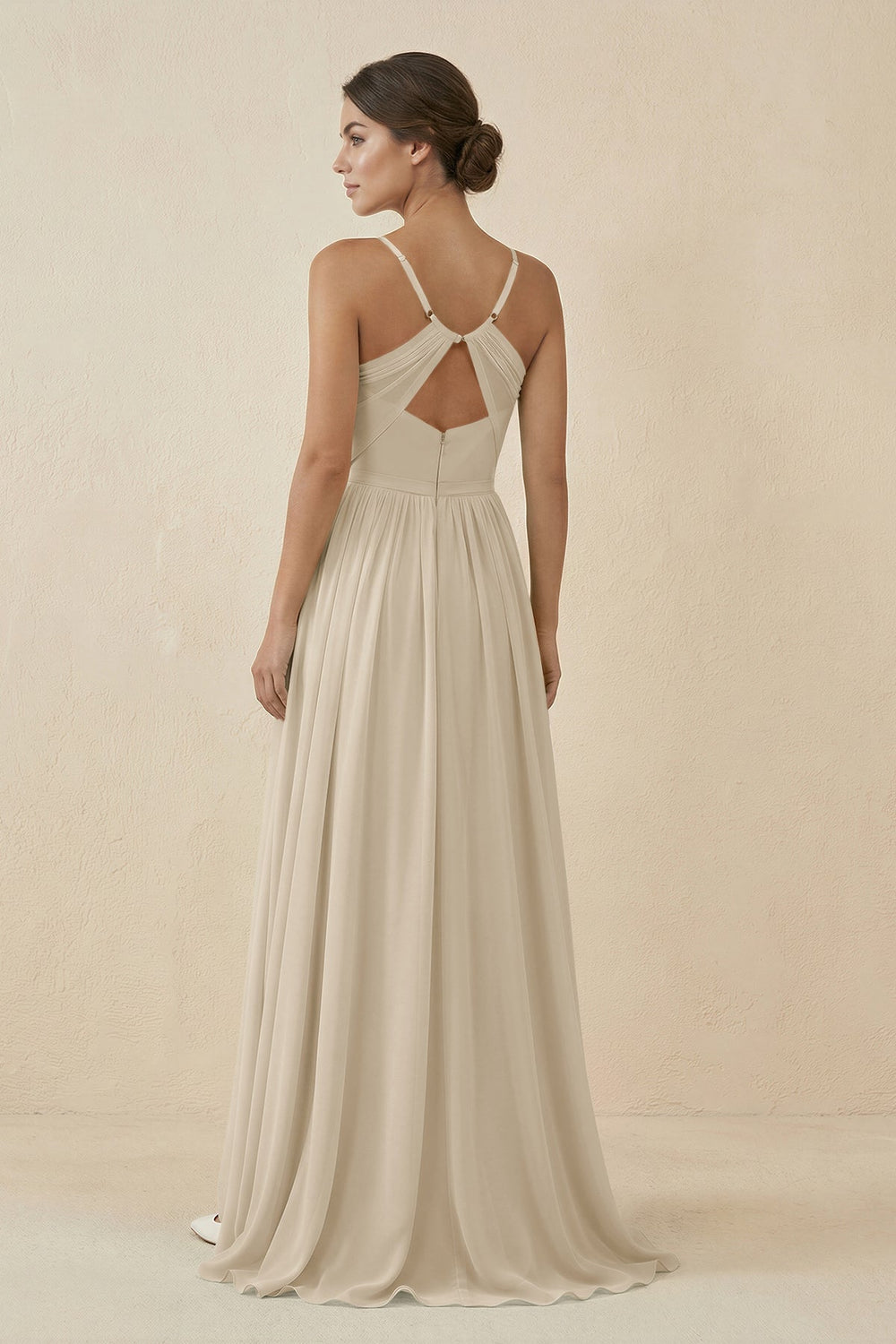 Sweetheart A - Line Chiffon Bridesmaid Dress in Champagne - SHE IS ME Bridesmaid Dresses