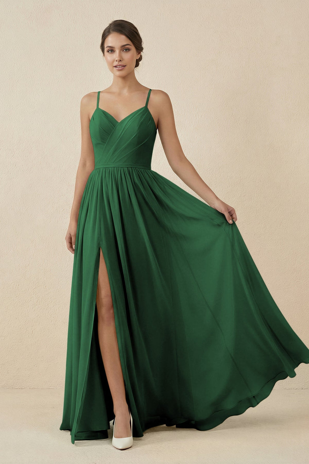 Sweetheart A - Line Chiffon Bridesmaid Dress in Dark Green - SHE IS ME Bridesmaid Dresses