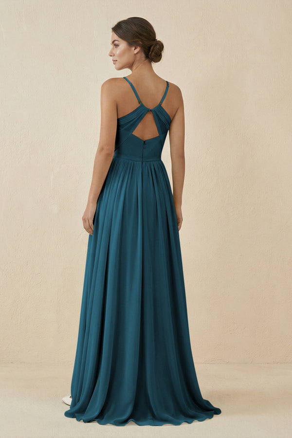 Sweetheart A - Line Chiffon Bridesmaid Dress in Dark Teal - SHE IS ME Bridesmaid Dresses