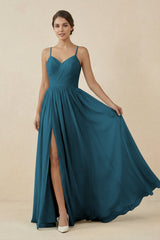 Sweetheart A - Line Chiffon Bridesmaid Dress in Dark Teal - KISS BRIDAL Bridesmaid Dresses