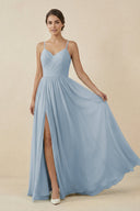 Sweetheart A - Line Chiffon Bridesmaid Dress in Dusty Blue - SHE IS ME Bridesmaid Dresses