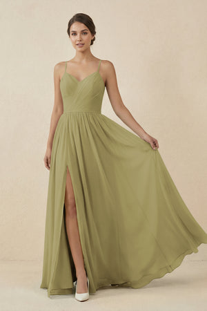 Sweetheart A-Line Chiffon Bridesmaid Dress in Moss Green | KISSBRIDAL