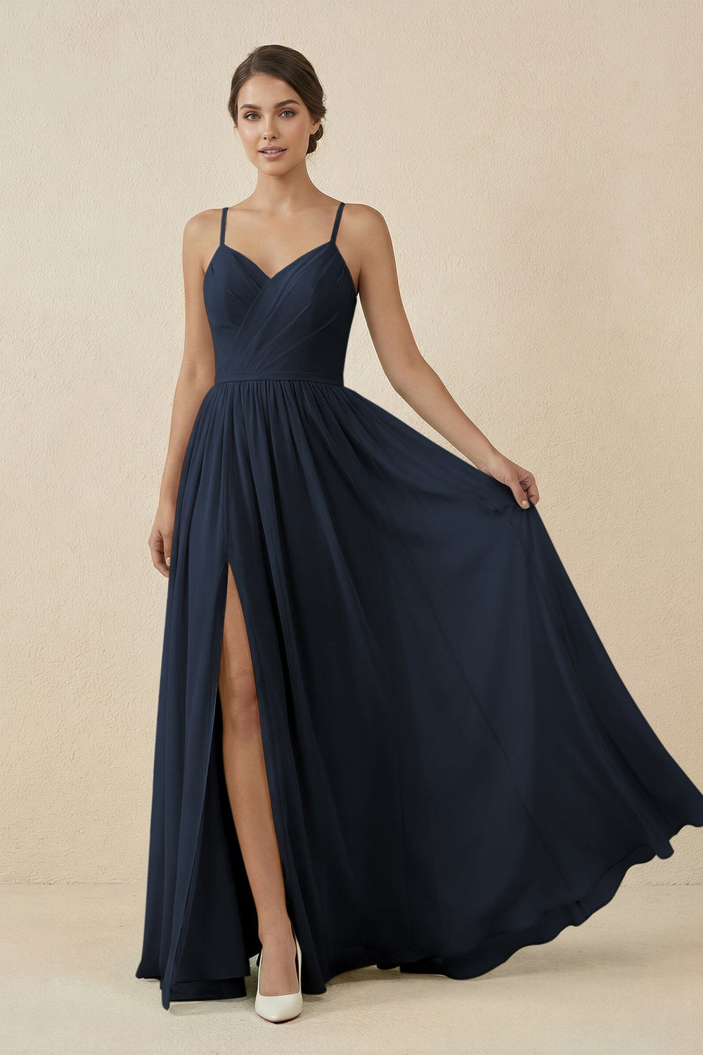 Sweetheart A - Line Chiffon Bridesmaid Dress in Navy - SHE IS ME Bridesmaid Dresses