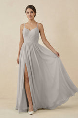 Sweetheart A - Line Chiffon Bridesmaid Dress in Silver - KISS BRIDAL Bridesmaid Dresses