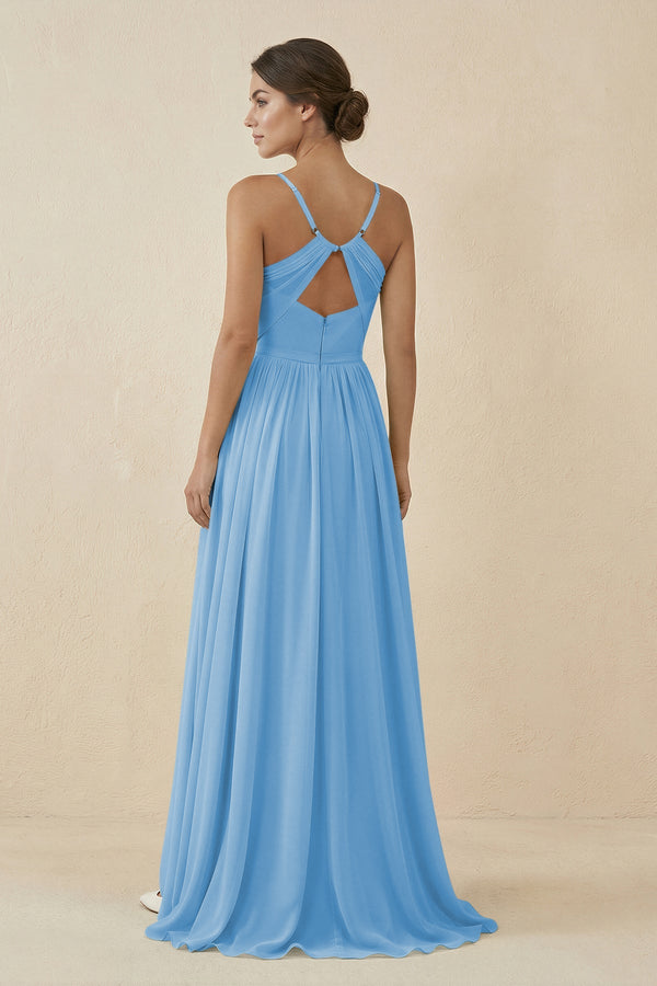 Sweetheart A - Line Chiffon Bridesmaid Dress in Steel Blue - SHE IS ME Bridesmaid Dresses