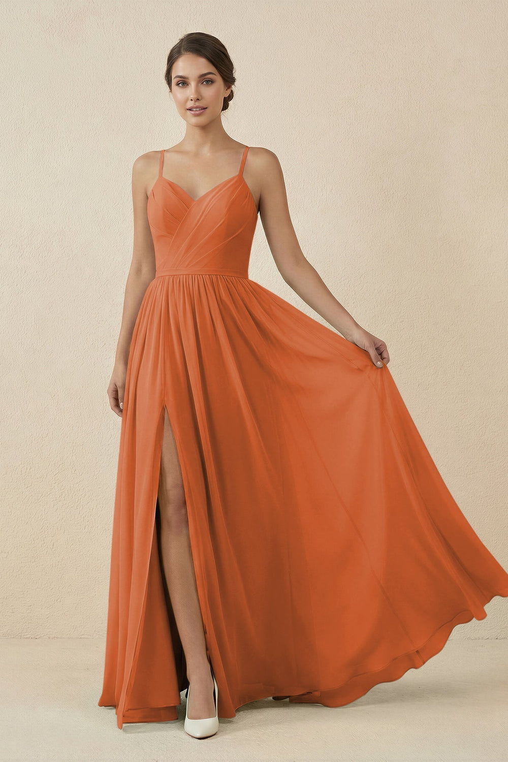 Sweetheart A - Line Chiffon Bridesmaid Dress in Terracotta - SHE IS ME Bridesmaid Dresses