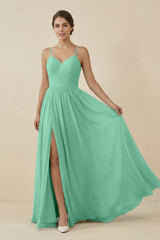 Sweetheart A - Line Chiffon Bridesmaid Dress in Turquoise - KISS BRIDAL Bridesmaid Dresses