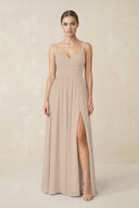 Sweetheart A - Line Chiffon Bridesmaid Dress with Slit in Almond - SHE IS ME Bridesmaid Dresses