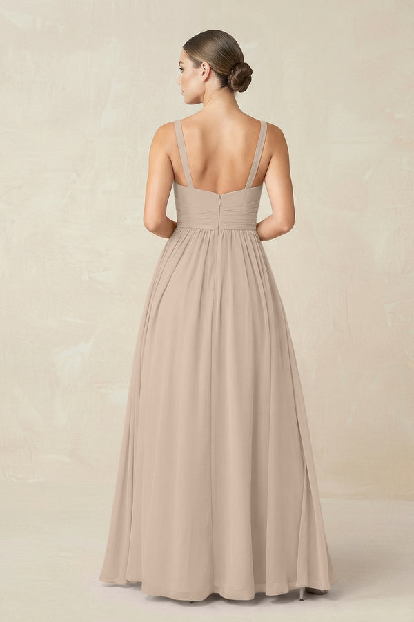 Sweetheart A - Line Chiffon Bridesmaid Dress with Slit in Almond - SHE IS ME Bridesmaid Dresses