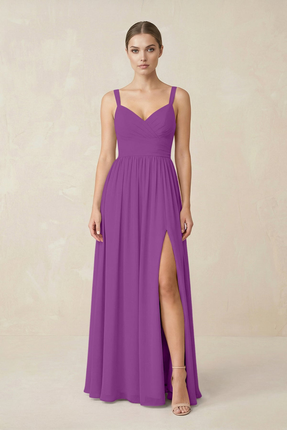 Sweetheart A - Line Chiffon Bridesmaid Dress with Slit in Amethyst - KISS BRIDAL Bridesmaid Dresses