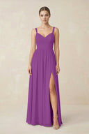 Sweetheart A - Line Chiffon Bridesmaid Dress with Slit in Amethyst - SHE IS ME Bridesmaid Dresses