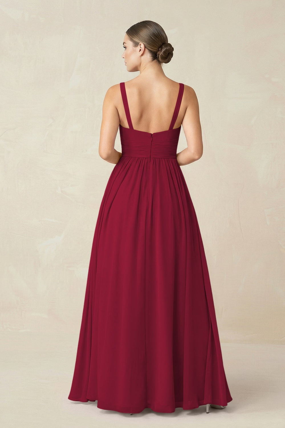 Sweetheart A - Line Chiffon Bridesmaid Dress with Slit in Berry - KISS BRIDAL Bridesmaid Dresses